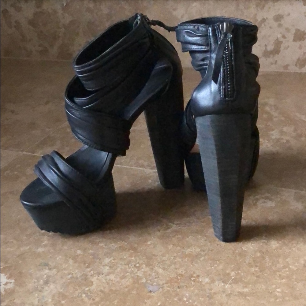Joes black leather platform heels